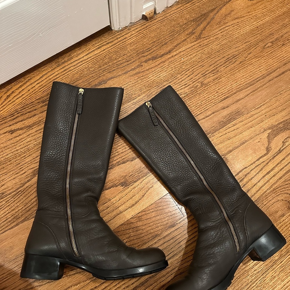 Prada Dark Brown Pebbled Leather Knee Boots - Picture 5 of 6